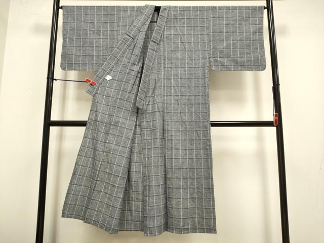 平和屋着物＊夏物　男性　小紋・浴衣兼用　刺し子　格子柄　綿　逸品　DABH4827du