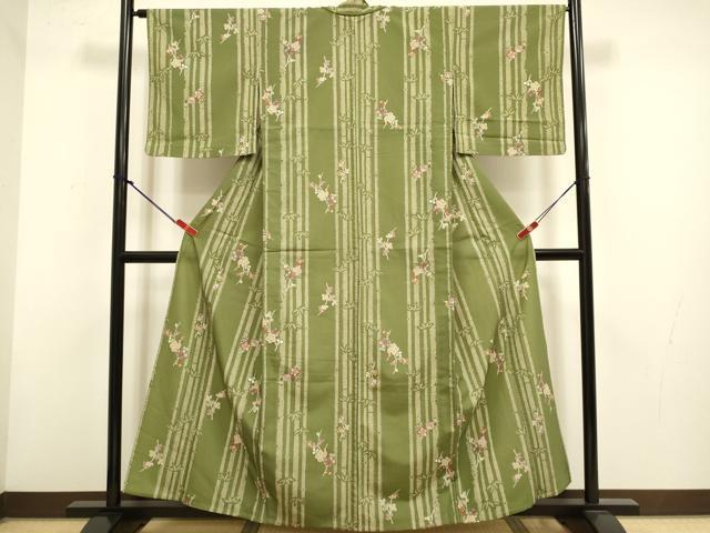 平和屋着物▽小紋　単衣　笹竹梅文　洗える着物　DABH4828du