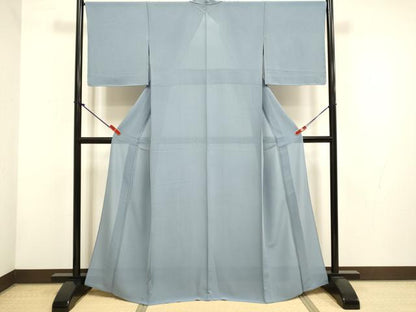 平和屋着物▽上質な色無地　単衣　桔梗鼠色　正絹　逸品　未使用　DABH4838du