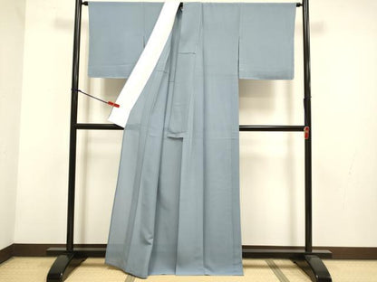 平和屋着物▽上質な色無地　単衣　桔梗鼠色　正絹　逸品　未使用　DABH4838du