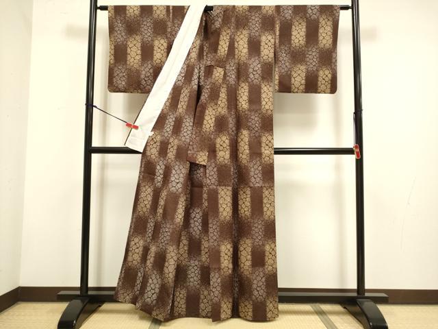 平和屋着物▽小紋　単衣　石畳文　洗える着物　DABH4845du