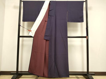 平和屋着物▽上質な色無地　単衣　濃い滅紫色　正絹　逸品　未使用　DABH4846du