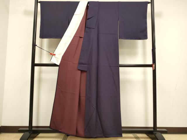 平和屋着物▽上質な色無地　単衣　濃い滅紫色　正絹　逸品　未使用　DABH4846du