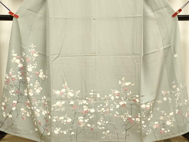 平和屋着物▽訪問着　単衣　友禅　作家物　枝花文　正絹　逸品　DABH4848du