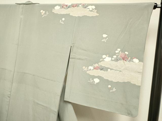 平和屋着物▽訪問着　単衣　友禅　作家物　枝花文　正絹　逸品　DABH4848du