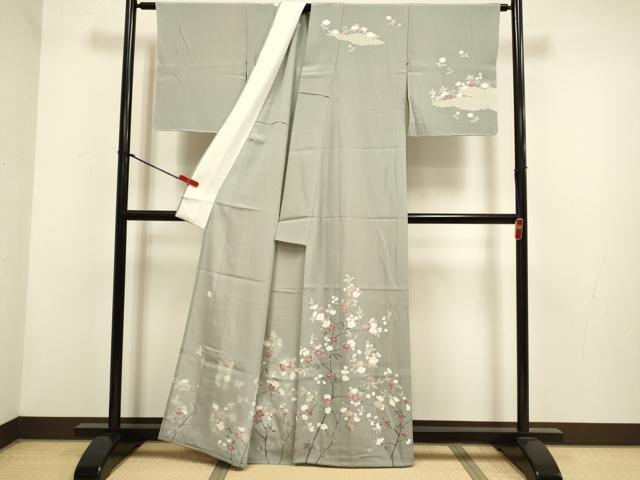 平和屋着物▽訪問着　単衣　友禅　作家物　枝花文　正絹　逸品　DABH4848du