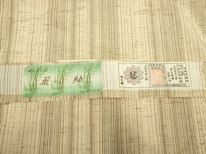 平和屋着物▽西陣　ぜんまい紬　三代目市三郎　雅生紬會　単衣　縞　証紙付き　正絹　逸品　DABH4849du