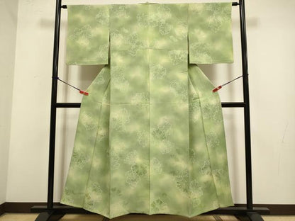 平和屋着物▽上質な小紋　単衣　草花文　暈し染め　地紋起こし　正絹　逸品　DABH4857du