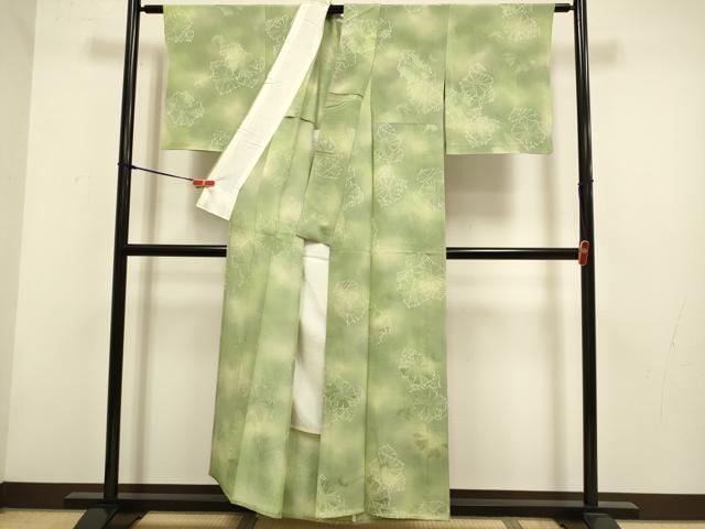 平和屋着物▽上質な小紋　単衣　草花文　暈し染め　地紋起こし　正絹　逸品　DABH4857du