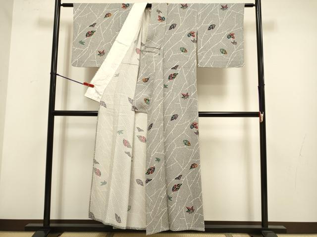 平和屋着物▽上質な小紋　単衣　舞葉文　ふくれ織　正絹　逸品　DABH4859du