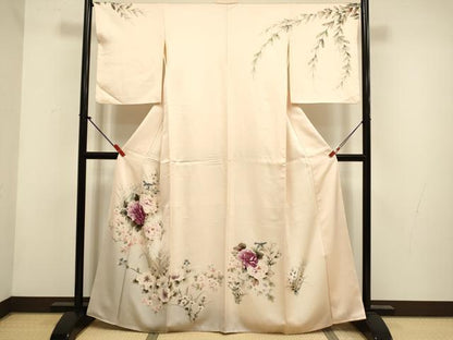 平和屋着物▼訪問着　手描き　草花文　暈し染め　正絹　逸品　DABH4860du