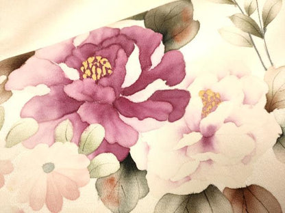 平和屋着物▼訪問着　手描き　草花文　暈し染め　正絹　逸品　DABH4860du