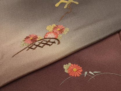 平和屋着物▼訪問着　総刺繍　草花文　暈し染め　正絹　逸品　DABH4861du