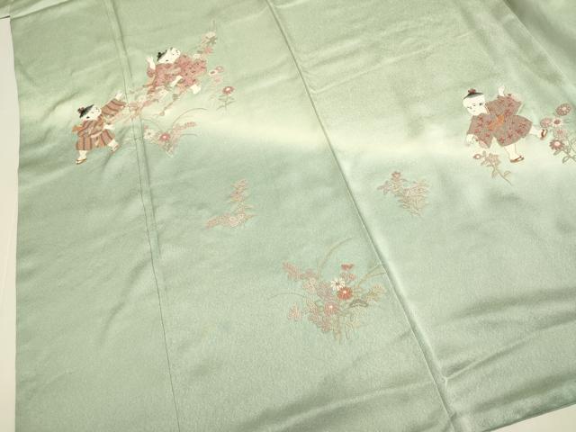 平和屋着物▼中国三大刺繍　相良刺繍　総刺繍　訪問着　童子　暈し染め　金糸　正絹　逸品　DABH4862du