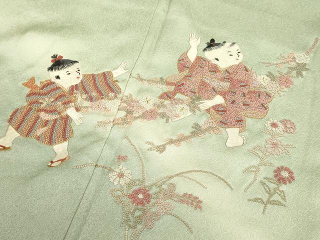 平和屋着物▼中国三大刺繍　相良刺繍　総刺繍　訪問着　童子　暈し染め　金糸　正絹　逸品　DABH4862du