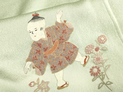 平和屋着物▼中国三大刺繍　相良刺繍　総刺繍　訪問着　童子　暈し染め　金糸　正絹　逸品　DABH4862du