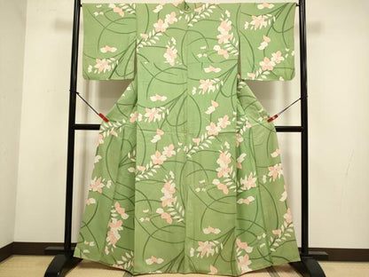 平和屋着物▼上質な小紋　草花文　正絹　逸品　DABH4863du