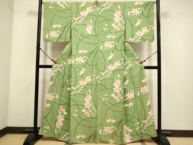 平和屋着物▼上質な小紋　草花文　正絹　逸品　DABH4863du