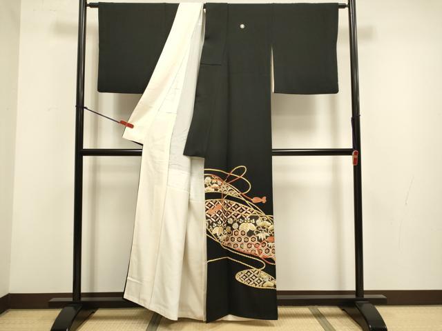平和屋着物▼豪華黒留袖　総刺繍　結び紐吉祥花文　金糸　正絹　逸品　DABH4867du