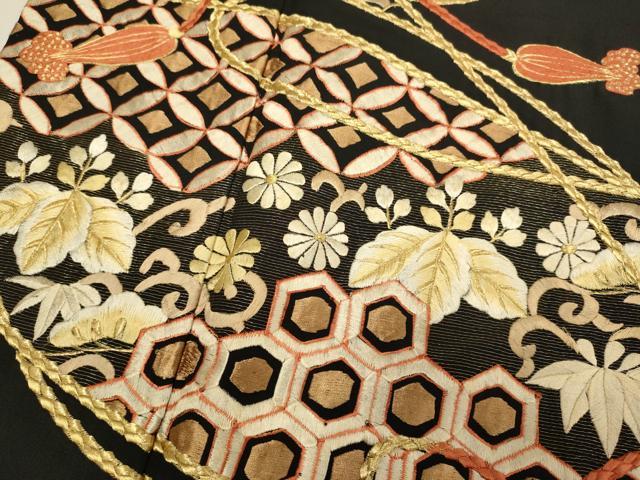 平和屋着物▼豪華黒留袖　総刺繍　結び紐吉祥花文　金糸　正絹　逸品　DABH4867du