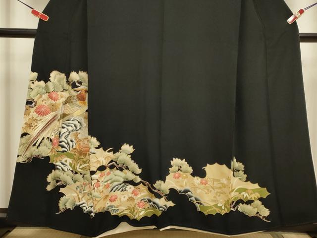 平和屋着物▼豪華黒留袖　総刺繍　尾長鳥花文　金彩　正絹　逸品　DABH4869du