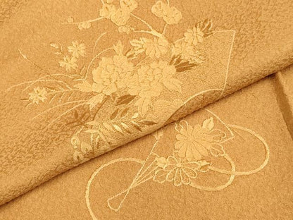 平和屋着物▼豪華色留袖　総刺繍　扇花文　土色　正絹　逸品　DABH4871du