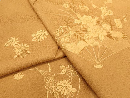 平和屋着物▼豪華色留袖　総刺繍　扇花文　土色　正絹　逸品　DABH4871du