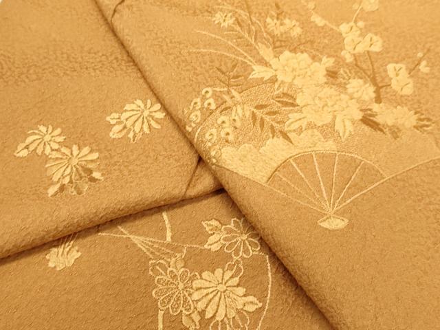 平和屋着物▼豪華色留袖　総刺繍　扇花文　土色　正絹　逸品　DABH4871du