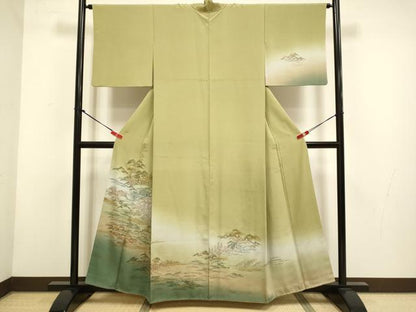 平和屋着物▼訪問着　刺繍　風景人物松文　暈し染め　金糸　正絹　逸品　DABH4872du
