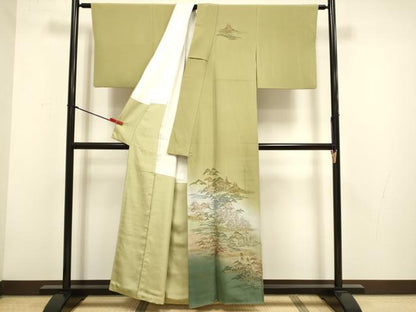 平和屋着物▼訪問着　刺繍　風景人物松文　暈し染め　金糸　正絹　逸品　DABH4872du