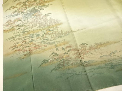 平和屋着物▼訪問着　刺繍　風景人物松文　暈し染め　金糸　正絹　逸品　DABH4872du