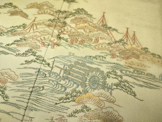 平和屋着物▼訪問着　刺繍　風景人物松文　暈し染め　金糸　正絹　逸品　DABH4872du