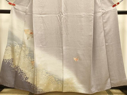 平和屋着物▼中国三大刺繍　スワトウ刺繍　汕頭刺繍　総刺繍　訪問着　扇面花文　シルエット　暈し染め　金銀彩　正絹　逸品　DABH4873du