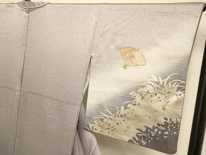 平和屋着物▼中国三大刺繍　スワトウ刺繍　汕頭刺繍　総刺繍　訪問着　扇面花文　シルエット　暈し染め　金銀彩　正絹　逸品　DABH4873du