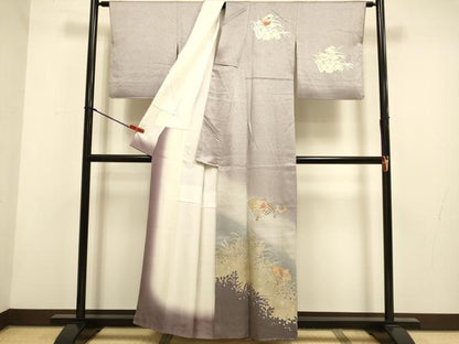 平和屋着物▼中国三大刺繍　スワトウ刺繍　汕頭刺繍　総刺繍　訪問着　扇面花文　シルエット　暈し染め　金銀彩　正絹　逸品　DABH4873du