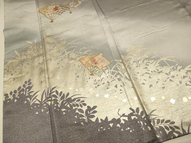 平和屋着物▼中国三大刺繍　スワトウ刺繍　汕頭刺繍　総刺繍　訪問着　扇面花文　シルエット　暈し染め　金銀彩　正絹　逸品　DABH4873du
