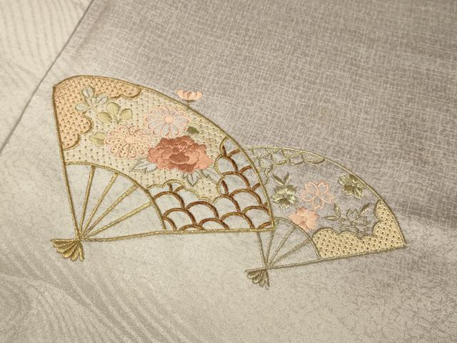 平和屋着物▼中国三大刺繍　スワトウ刺繍　汕頭刺繍　総刺繍　訪問着　扇面花文　シルエット　暈し染め　金銀彩　正絹　逸品　DABH4873du