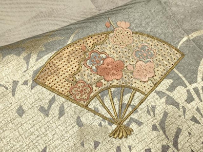 平和屋着物▼中国三大刺繍　スワトウ刺繍　汕頭刺繍　総刺繍　訪問着　扇面花文　シルエット　暈し染め　金銀彩　正絹　逸品　DABH4873du