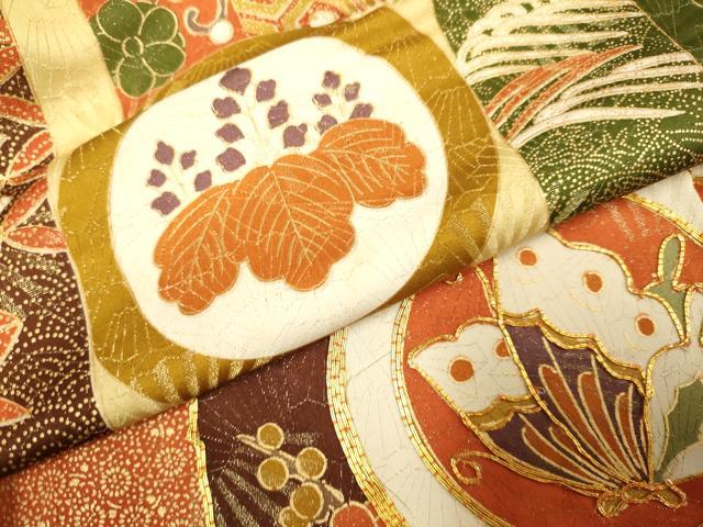 平和屋着物▼豪華振袖　駒刺繍　吉祥花蝶文　金通し地　正絹　逸品　DABH4876du