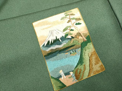 平和屋着物▼豪華色留袖　総刺繍　風景文　金糸　正絹　逸品　DABH4877du