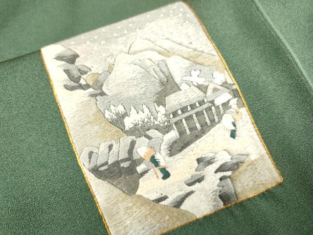 平和屋着物▼豪華色留袖　総刺繍　風景文　金糸　正絹　逸品　DABH4877du
