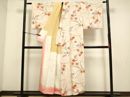 平和屋着物▼上質な小紋　草花文　暈し染め　金彩　正絹　逸品　DABH4878du