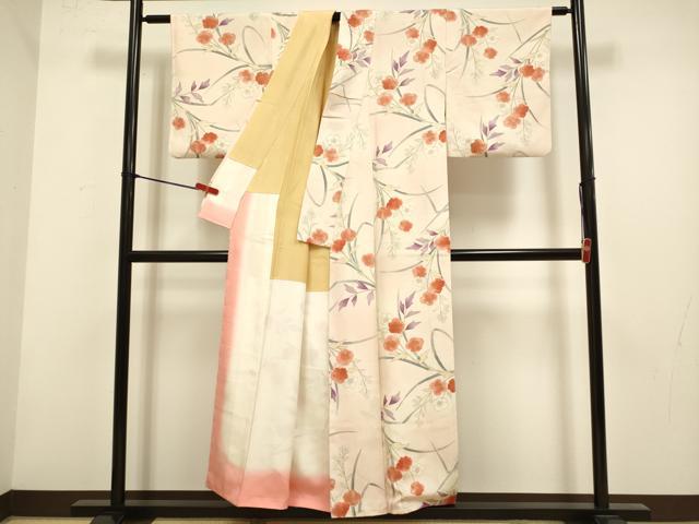 平和屋着物▼上質な小紋　草花文　暈し染め　金彩　正絹　逸品　DABH4878du