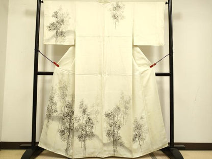平和屋着物▼訪問着　手描き　樹林文　正絹　逸品　DABH4879du