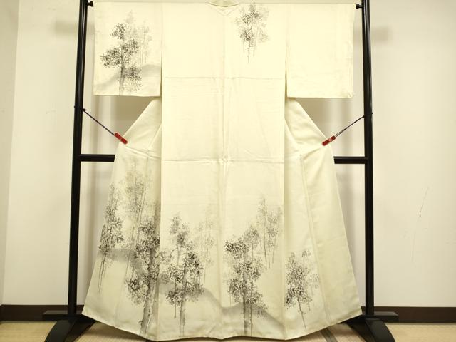 平和屋着物▼訪問着　手描き　樹林文　正絹　逸品　DABH4879du