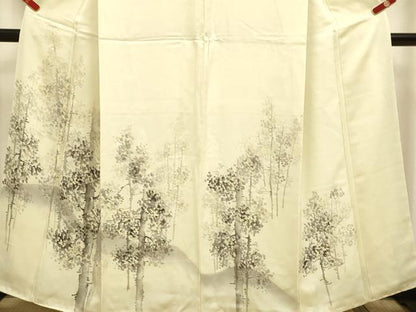 平和屋着物▼訪問着　手描き　樹林文　正絹　逸品　DABH4879du