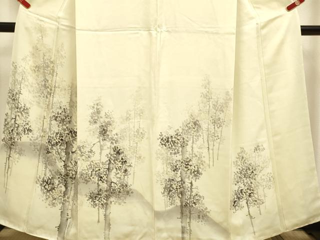 平和屋着物▼訪問着　手描き　樹林文　正絹　逸品　DABH4879du