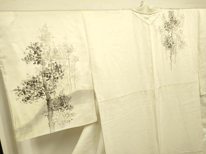 平和屋着物▼訪問着　手描き　樹林文　正絹　逸品　DABH4879du