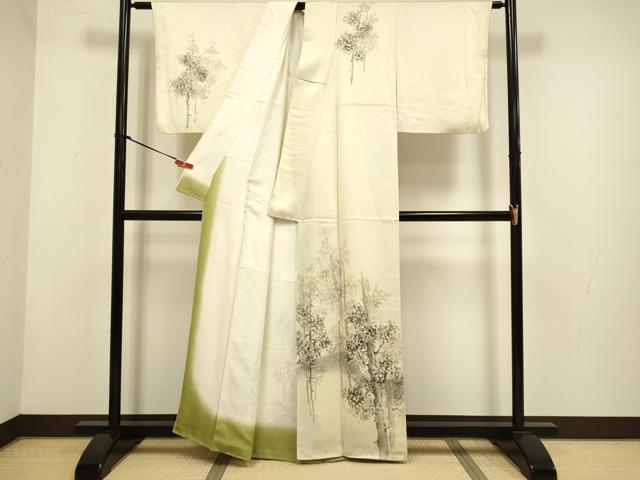 平和屋着物▼訪問着　手描き　樹林文　正絹　逸品　DABH4879du