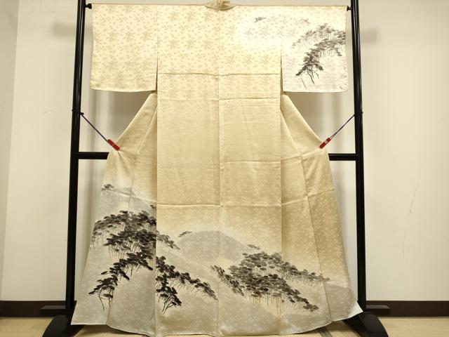 平和屋着物▼訪問着　手描き　松文　暈し染め　正絹　逸品　DABH4882du